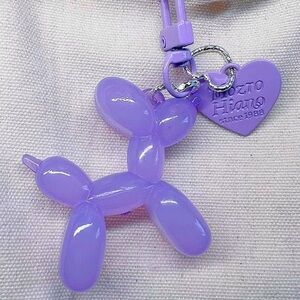 Lavender purple balloon dog purse keychain clip charm with heart clip on purse